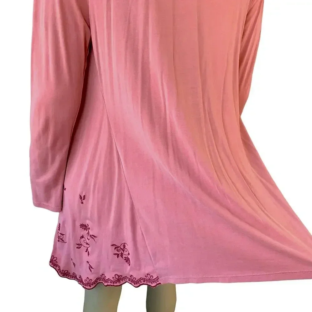 Mi ami Francescas Asymmetrical Embroidered Open Cardigan Tunic Sweater  M Rose